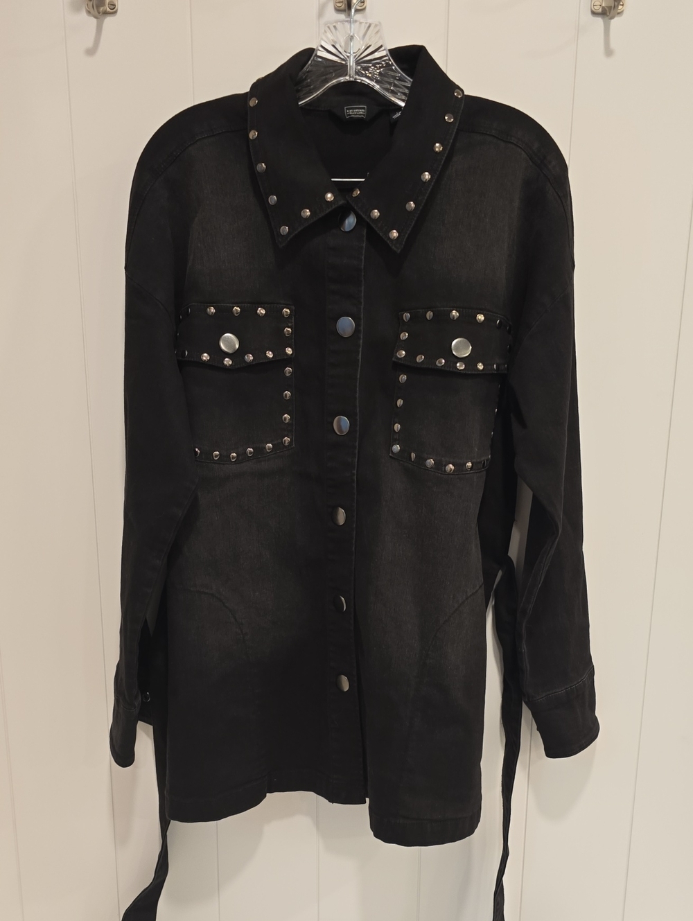 G by Giuliana Black Label Stud-Trim Denim Jacket with Belt